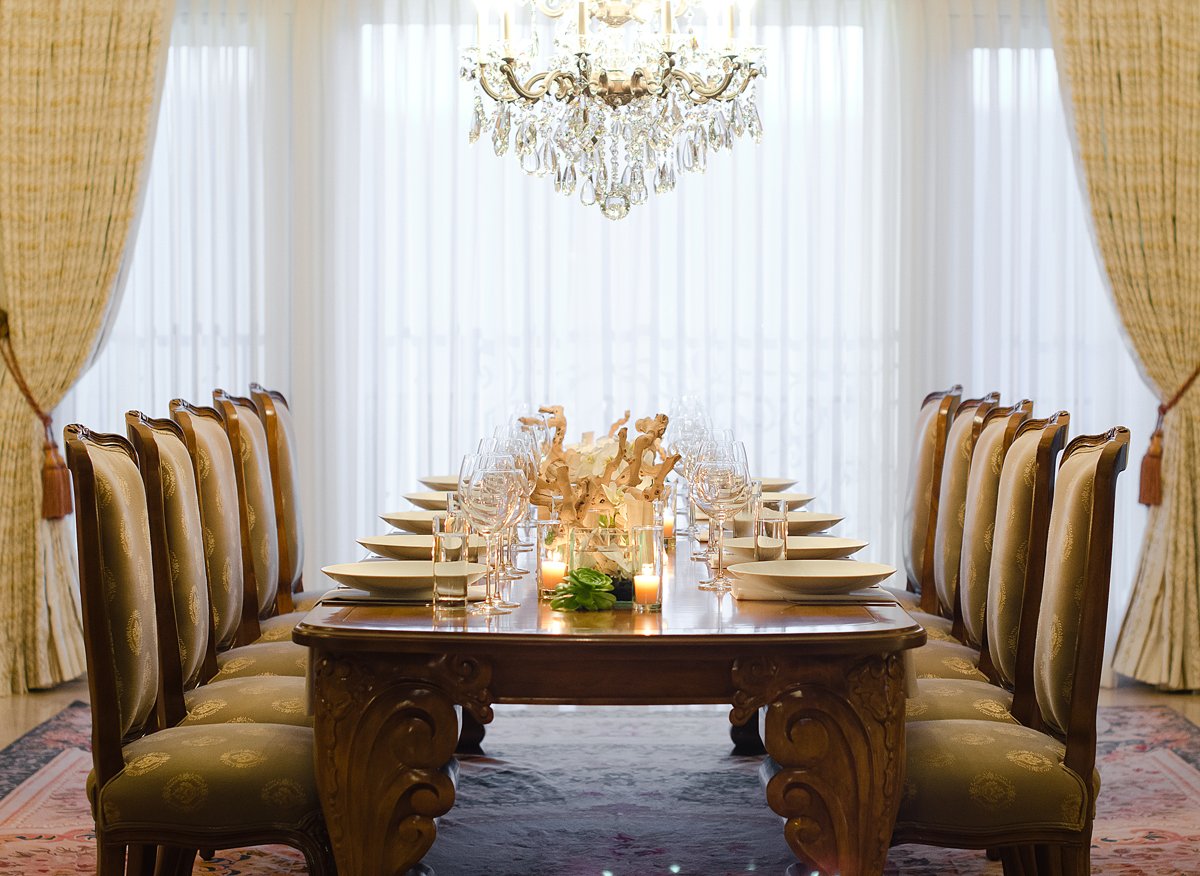 A formal dinner table set in a Malibu client estate served by a Private Chefs Inc. family chef.