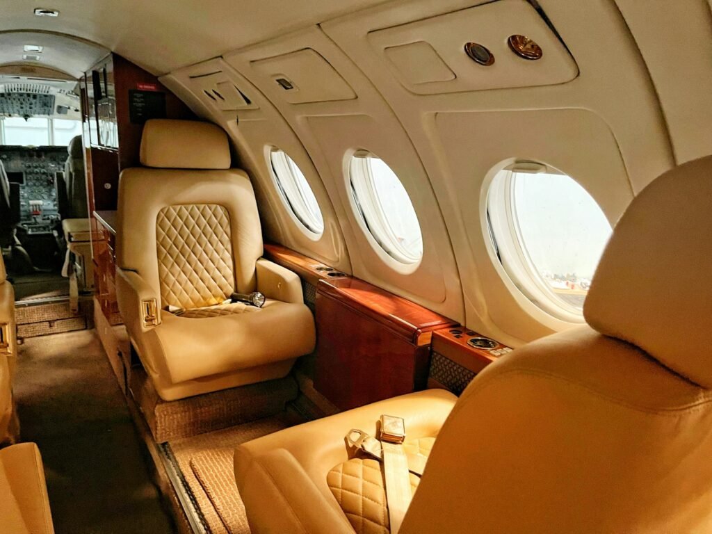 Luxury private jet cabin interior