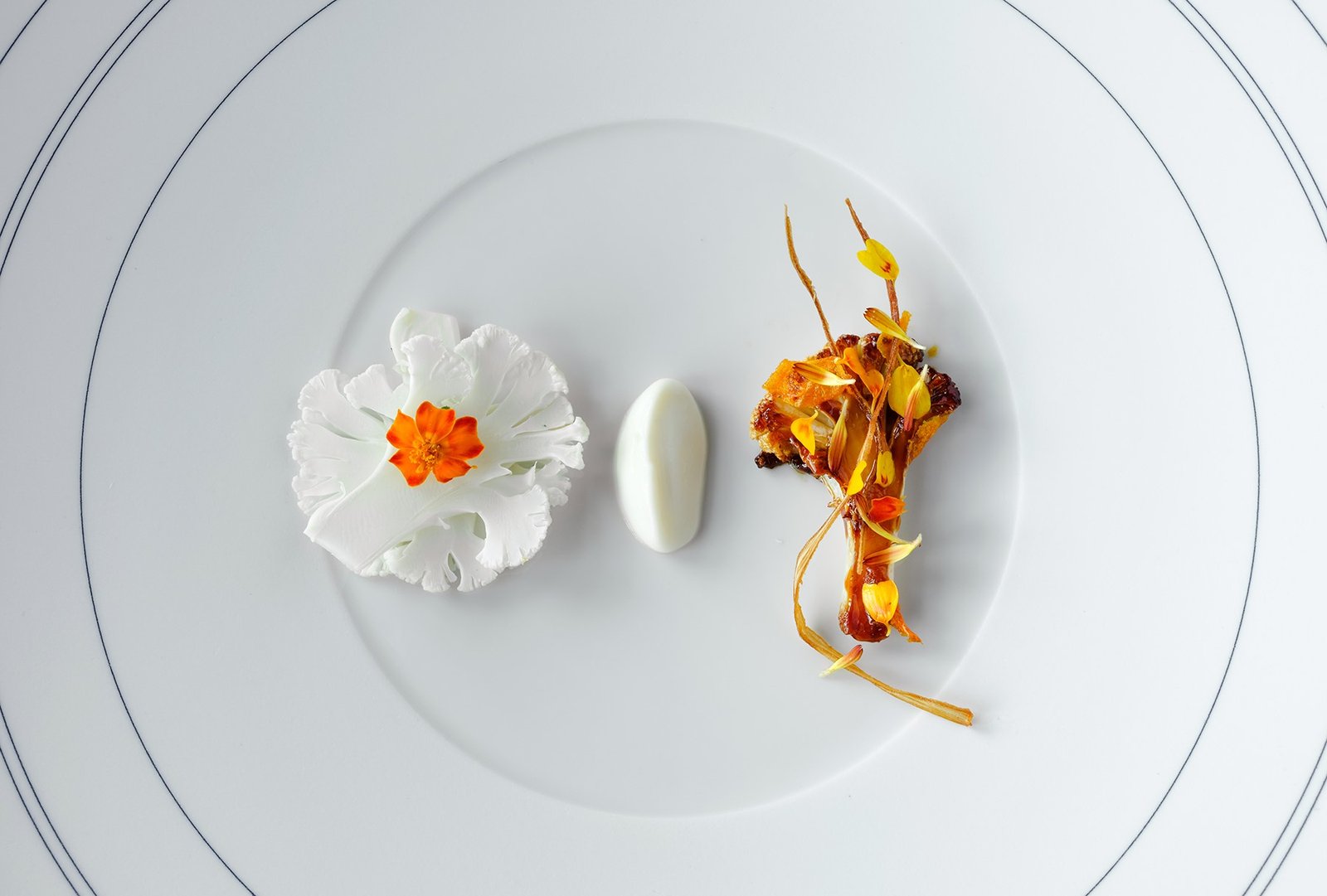 A dish plated by a Michelin private chef in the Bel Air estate of a celebrity client.