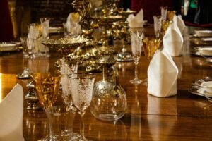 Elegant fine dining table set with glassware