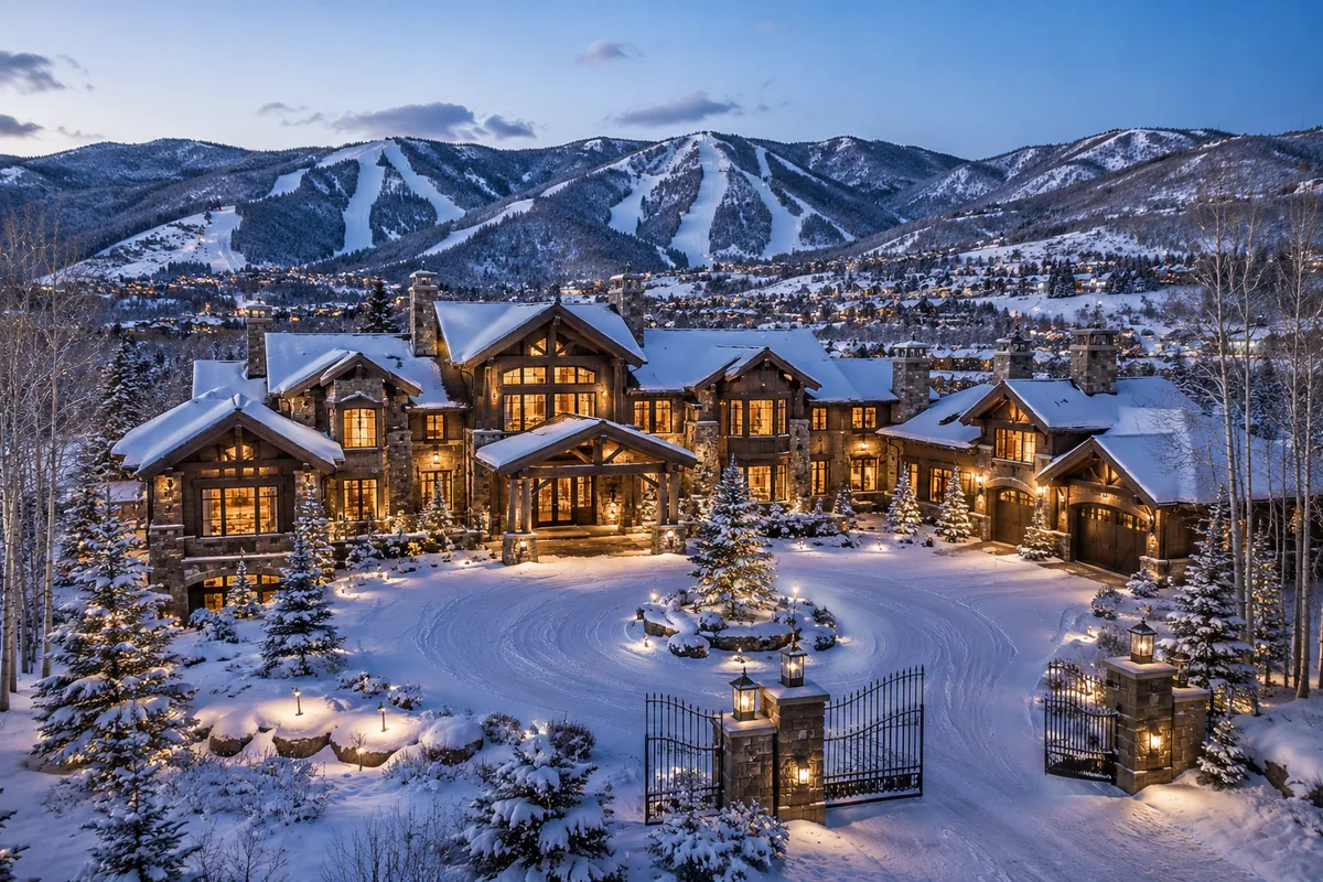 Private Luxury Estate in winter time in the evening in Park City Utah representing Private Chef seasonal placements
