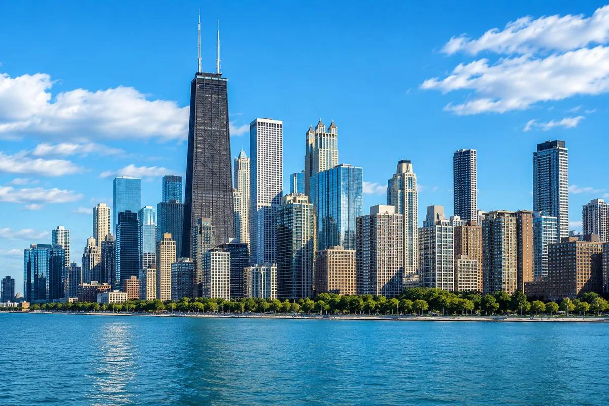 panoramic view of the iconic skyline from lake michigan, representing elite private chef estate staffing services in luxury high-rise and Estate residences
