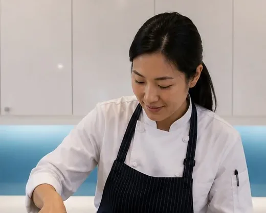 Private chef cooking with a wok during a test kitchen trial