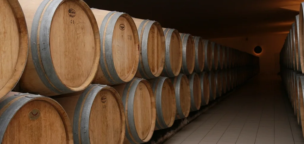 Oak barrels in a fine wine cellar